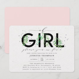 Modern Oh Girl Blush Tropical Greenery Baby shower Kaart