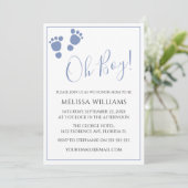 Modern Oh jongen! Baby shower voetafdruk in uitnod Kaart (Staand voorkant)