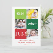 Modern Oh What Fun Holiday Multi Foto Feestdagenkaart (Staand voorkant)