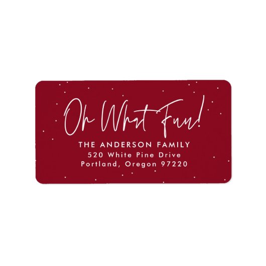 Modern Oh What Fun Script Bourgondië Retouradres Etiket (Voorkant)