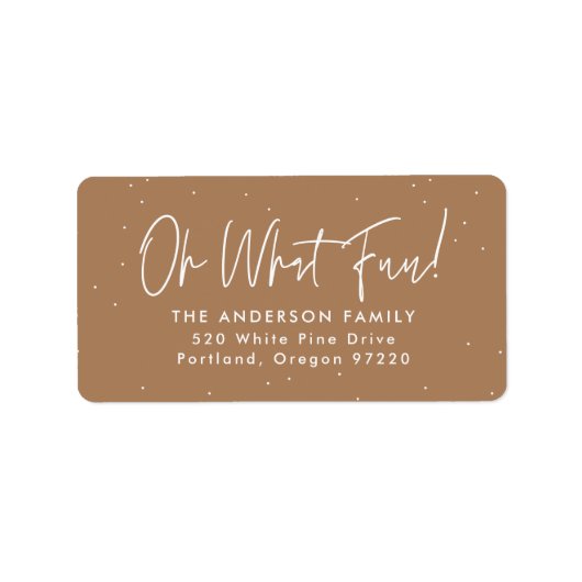 Modern Oh What Fun Script Camel Retouradres Etiket (Voorkant)