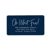 Modern Oh What Fun Script Navy Retouradres Etiket (Voorkant)