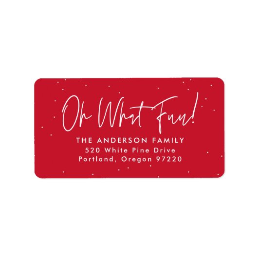 Modern Oh What Fun Script Rood retouradres Etiket (Voorkant)