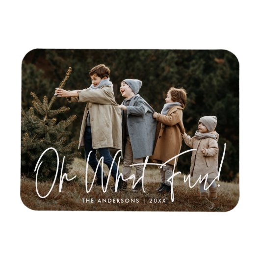 Modern Oh What Fun Script Vakantie Foto Magneet (Horizontaal)