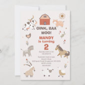 Modern Oink Baa Moo Boerderij Verjaardagsuitnodigi Kaart (Voorkant)