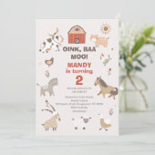 Modern Oink Baa Moo Boerderij Verjaardagsuitnodigi Kaart (Staand voorkant)