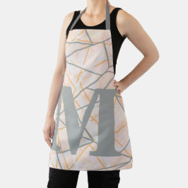 Modern Oker grijs geometrische lijnen monogram Schort