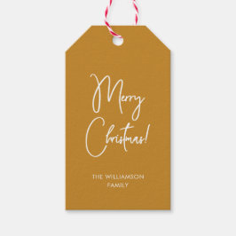 Modern Oker kalligrafie Script Vrolijk Kerstfeest Cadeaulabel