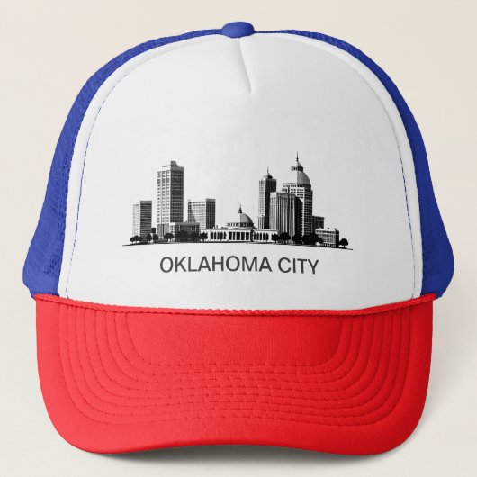 Modern Oklahoma City gestileerde skyline Trucker Pet (Voorkant)