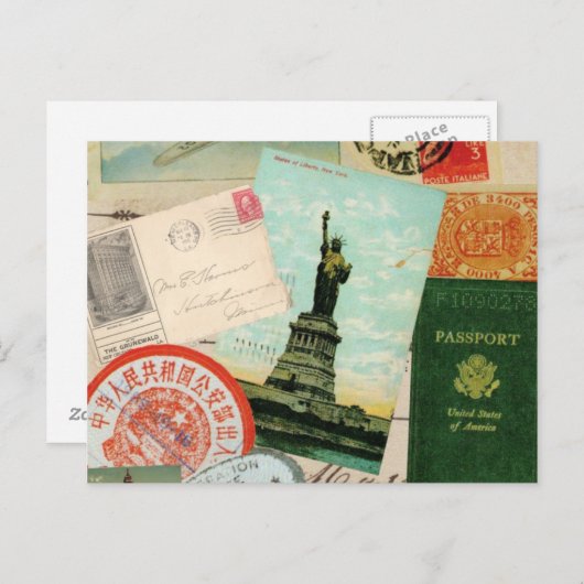 modern oldtimingreiscollage briefkaart (Voorkant / Achterkant)