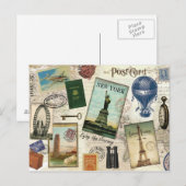 modern oldtimingreiscollage briefkaart (Voorkant / Achterkant)