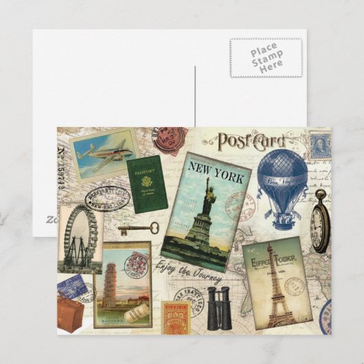 modern oldtimingreiscollage briefkaart (Voorkant / Achterkant)
