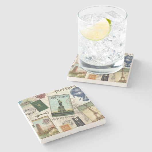 modern oldtimingreiscollage stenen onderzetter (Zijkant)