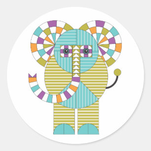 Modern olifant Quilt Patroon afspelen Ronde Sticker