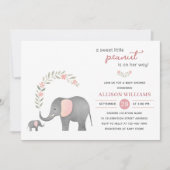 Modern Olifant Roze Bloemen Meisje Baby shower Kaart (Voorkant)