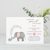 Modern Olifant Roze Bloemen Meisje Baby shower Kaart (Staand voorkant)