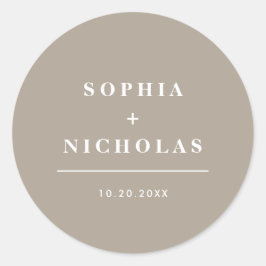 Modern Olijfgrijs Minimale Elegante Huwelijk Ronde Sticker