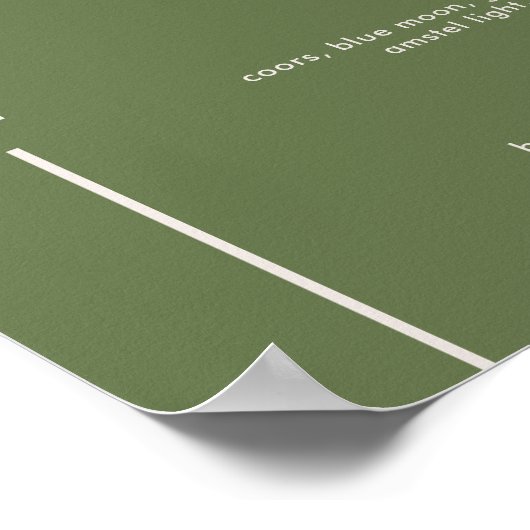 Modern Olijfgroen bruiloft Bar teken Poster (Hoek)