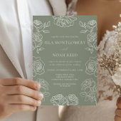 Modern Olijfgroen Franse Rozen bruiloft Kaart