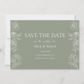 Modern Olijfgroen Franse Rozen bruiloft Save The Date (Voorkant)