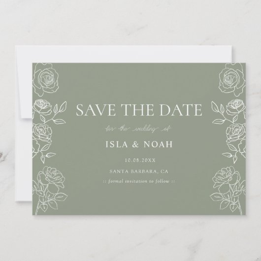 Modern Olijfgroen Franse Rozen bruiloft Save The Date (Voorkant)