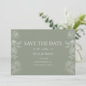 Modern Olijfgroen Franse Rozen bruiloft Save The Date (Staand voorkant)