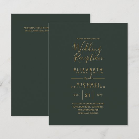 Modern Olijfgroen Goud Budget Huwelijksreceptie Kaart (Voorkant / Achterkant)