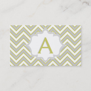 Modern olijfgroen, grijs chevron monogram visitekaartje