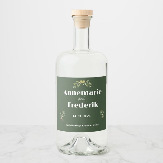 Modern Olijfgroen Mousserende Wijn Label Likeurfles Etiket (Voorkant)
