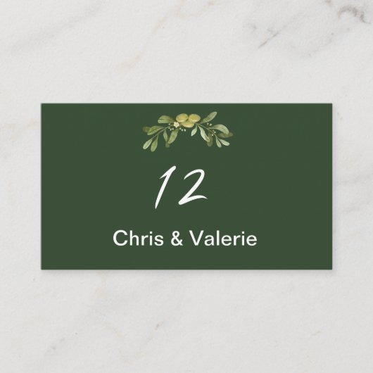 Modern Olijfgroen Tafelnummer Plaatskaartje (Voorkant)
