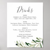 Modern Olijftak Bruiloft Drankjes Menu Bord Poster (Voorkant)