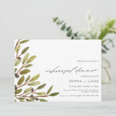 Modern Olijven en Greenery Rehearsal Dinner Kaart (Staand voorkant)