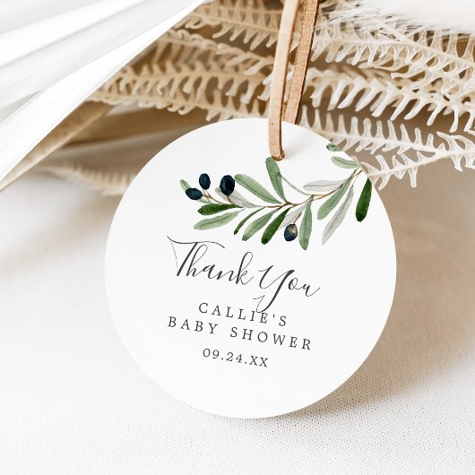 Modern Olive Branch Baby shower dank u Bedankjes Labels