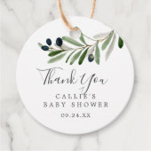 Modern Olive Branch Baby shower dank u Bedankjes Labels (Voorkant)