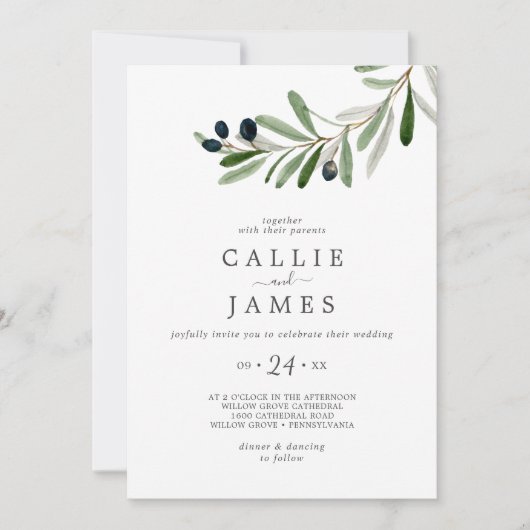 Modern Olive Branch Casual Wedding Kaart (Voorkant)