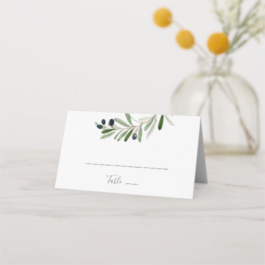 Modern Olive Branch Folded Wedding Place Card Plaatskaartje (Voorkant)