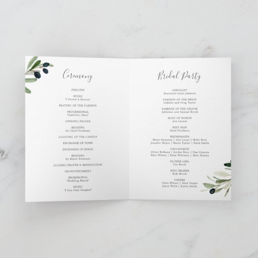 Modern Olive Branch Folded Wedding Programma (Binnen)