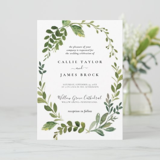 Modern Olive Branch Formal Wedding Kaart (Staand voorkant)