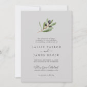 Modern Olive Branch | Grijze officiële bruiloft Kaart (Voorkant)