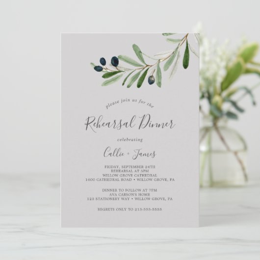 Modern Olive Branch | Grijze repetitie Kaart (Staand voorkant)