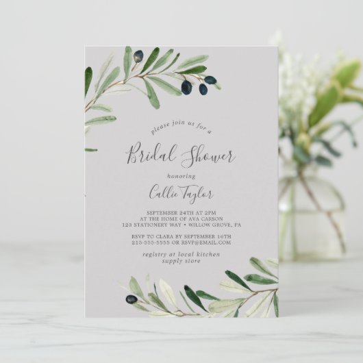 Modern Olive Branch | Grijze Vrijgezellenfeest Kaart (Staand voorkant)