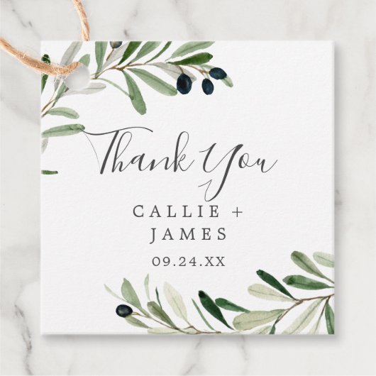 Modern Olive Branch Hartelijk dank Bedankjes Labels (Voorkant)