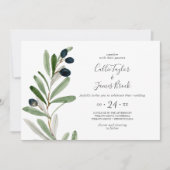 Modern Olive Branch Horizontal Wedding Kaart (Voorkant)