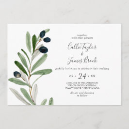 Modern Olive Branch Horizontal Wedding Kaart