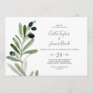 Modern Olive Branch Horizontal Wedding Kaart