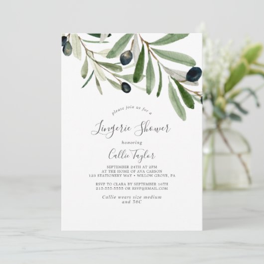 Modern Olive Branch Lingerie Shower Kaart (Staand voorkant)