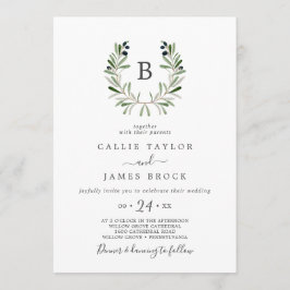 Modern Olive Branch Monogram Weddenschap Kaart