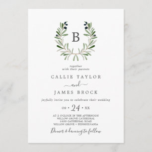 Modern Olive Branch Monogram Weddenschap Kaart