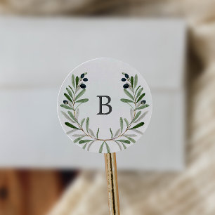 Modern Olive Branch Monogram Wedding Envelope Seal Ronde Sticker