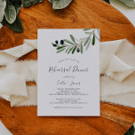 Modern Olive Branch Rehearsal Dinner Kaart<br><div class="desc">Deze moderne uitnodiging voor een repetitief diner voor de olijfbranche is perfect voor een boho bruiloft repetitie. Het stijlvolle,  maar elegante ontwerp van de waterverf is een eenvoudige botanische groene bladeren en zwarte olijven op een kleine tak met een klassiek mediterraan gevoel.</div>